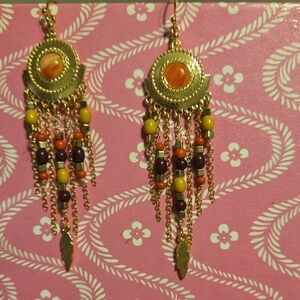Missouri Themed Gold Earrings with Orange and Yellow Beads
